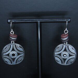 Silver Tone Earrings with Black & Brown Accents